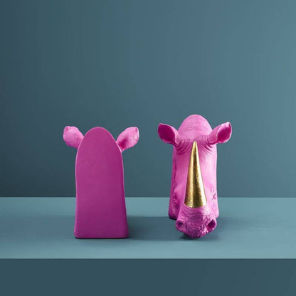 S/2 Rhinoceros Bookends, Magenta, 39.5 x 14.2 x 20.5 cm