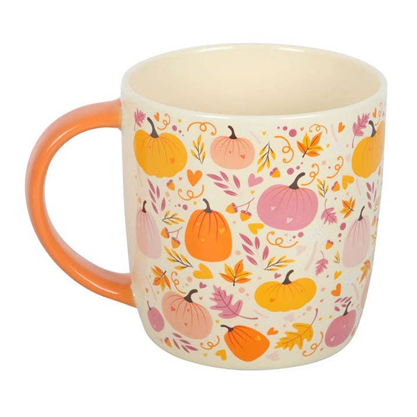 Autumn mug with pink and orange pumpkin design