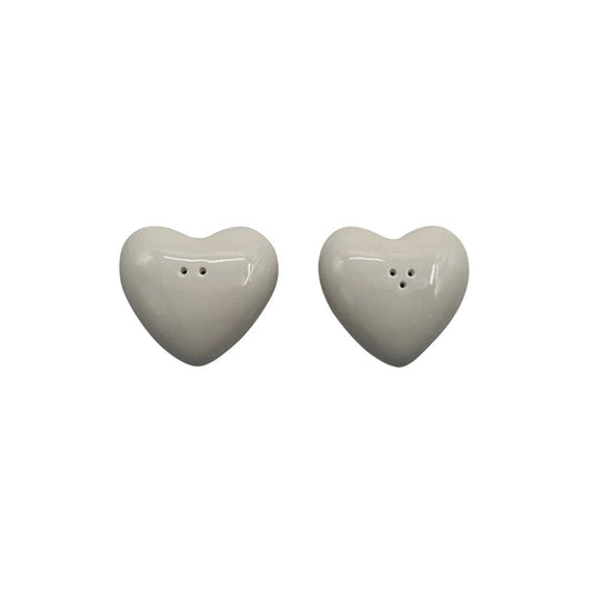 Salt and pepper shaker set, white heart, L7 W6.5 H2cm
