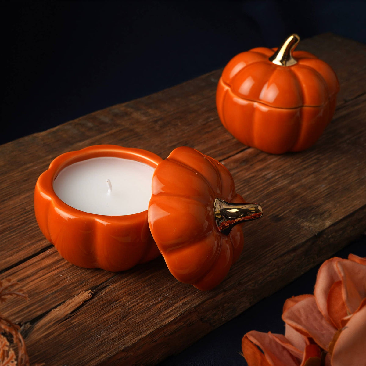 Portacandele in ceramica a forma di zucca arancione Hug Season
