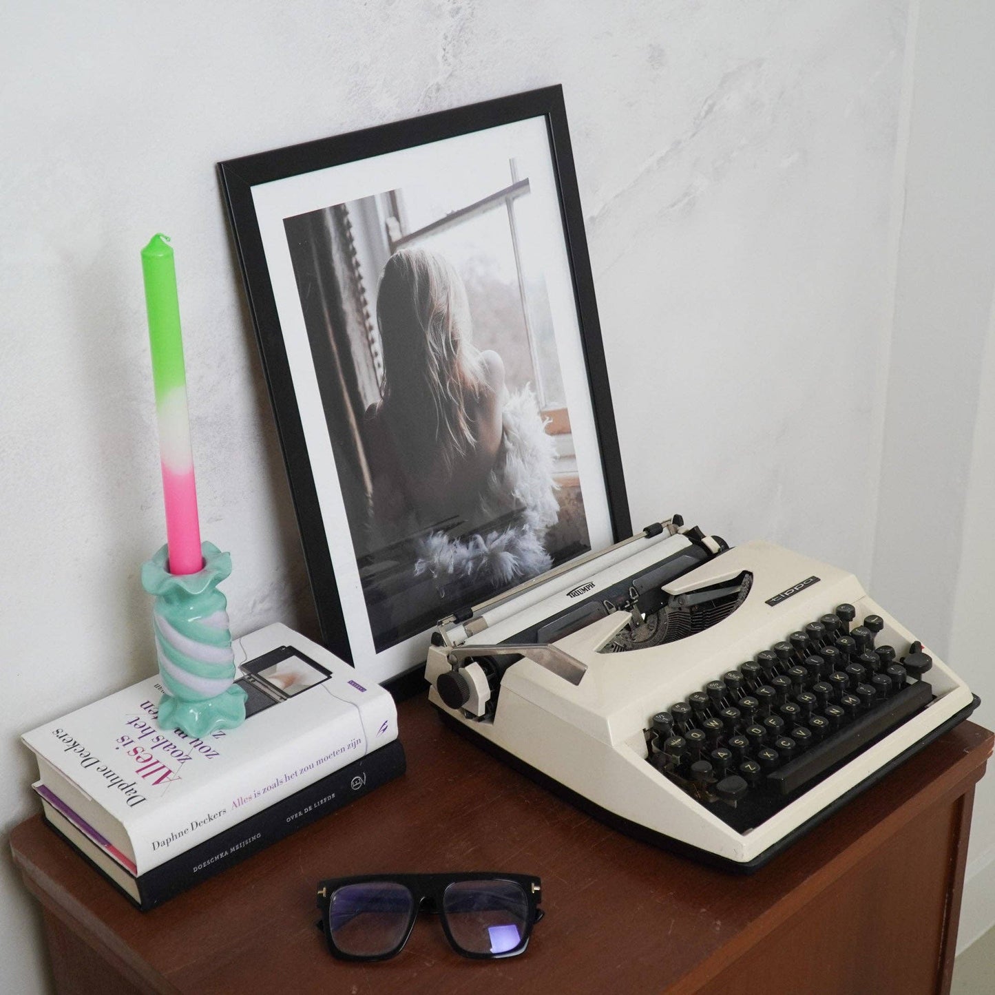 Candlestick - Toffee Candy - Ceramic - Mint/Lilac - 7.5x7.5x13 cm