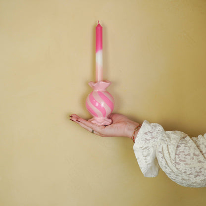 Bougeoir - Bonbon Toffee Rond - Céramique - Rose/ Néon - 8,5x8,5x13 cm