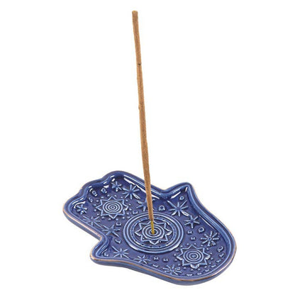 Porte-encens et vide-poche Main de Hamsa bleu foncé