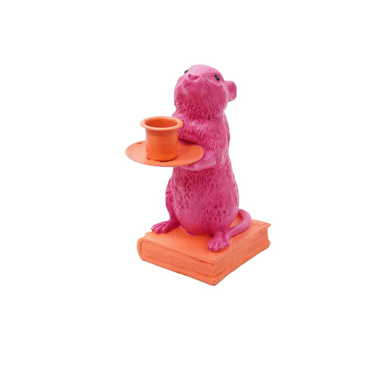 Candle holder - Mouse - Polyresin - Pink/Red - 8x10x17cm