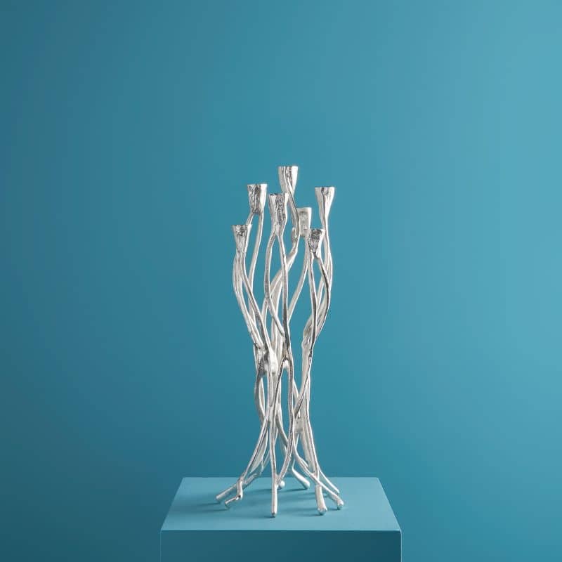 Roots Candlestick Silver, Aluminum, 25 x 22 x 63.5 cm