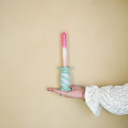 Candlestick - Toffee Candy - Ceramic - Mint/Lilac - 7.5x7.5x13 cm