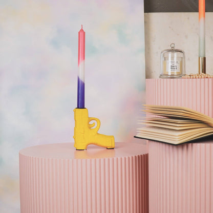 Candlestick - Gun - Ceramic - Neon Yellow - 12x5x12cm