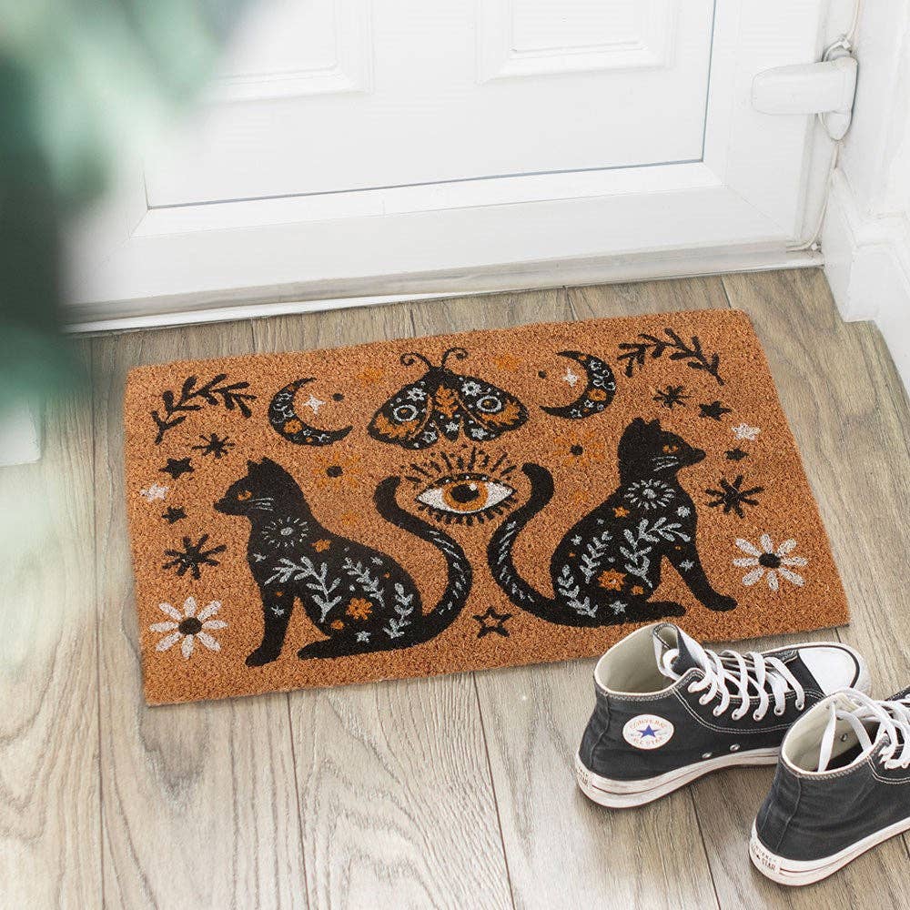 Paillasson Halloween naturel — chat folklorique effrayant