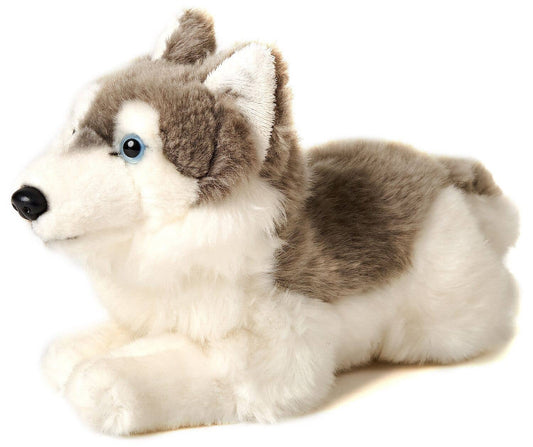 Grey Husky plush toy, lying down