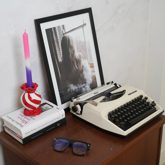 Candlestick - Toffee Candy - Red/White - 8.5x8.5x13 cm