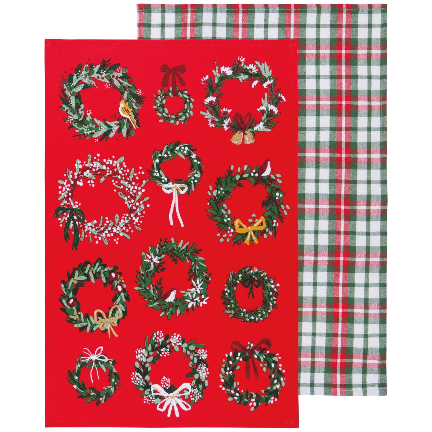 Set of 2 Christmas tea towels in the shape of wreaths
