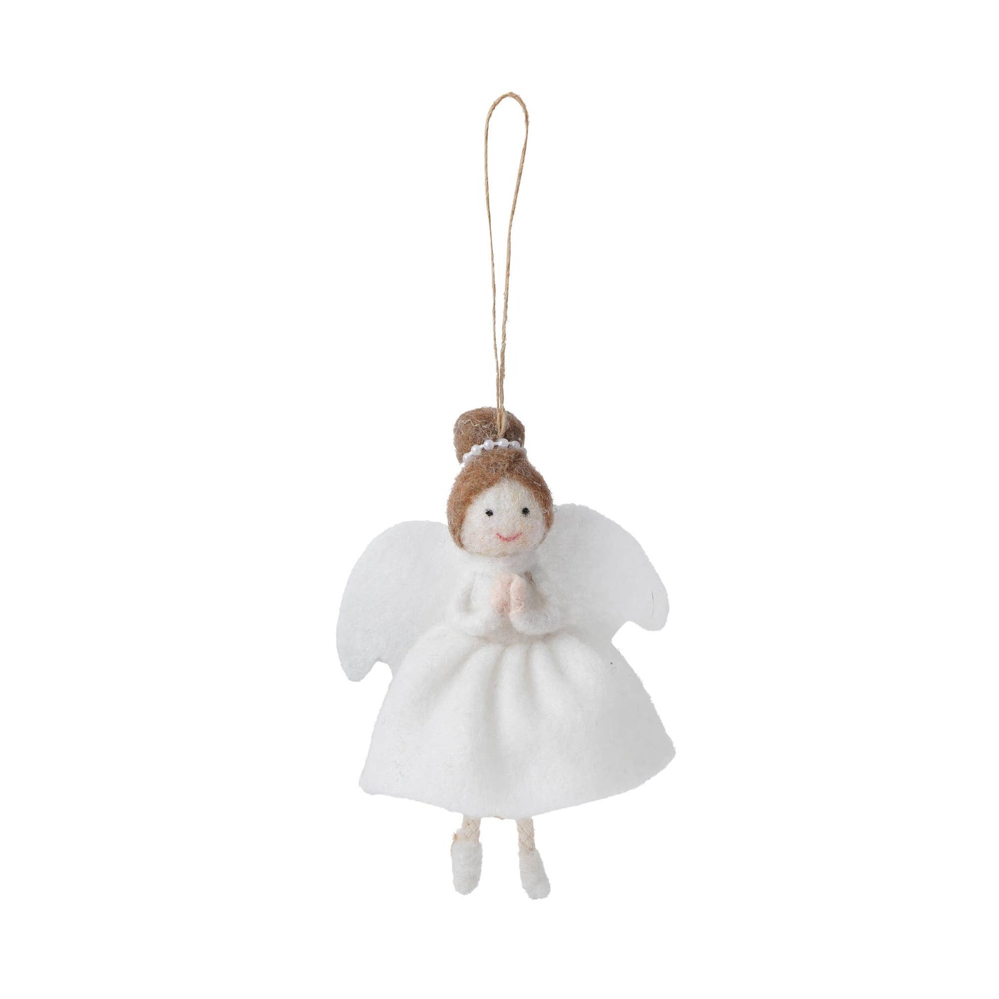 Hanging decoration in the shape of a felt angel with brown hair