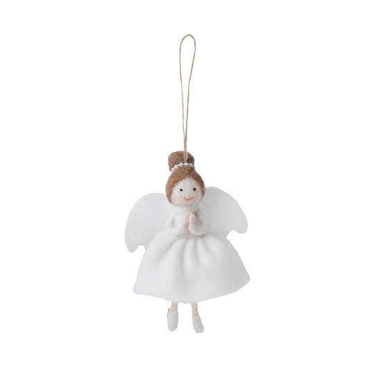 Hanging decoration in the shape of a felt angel with brown hair