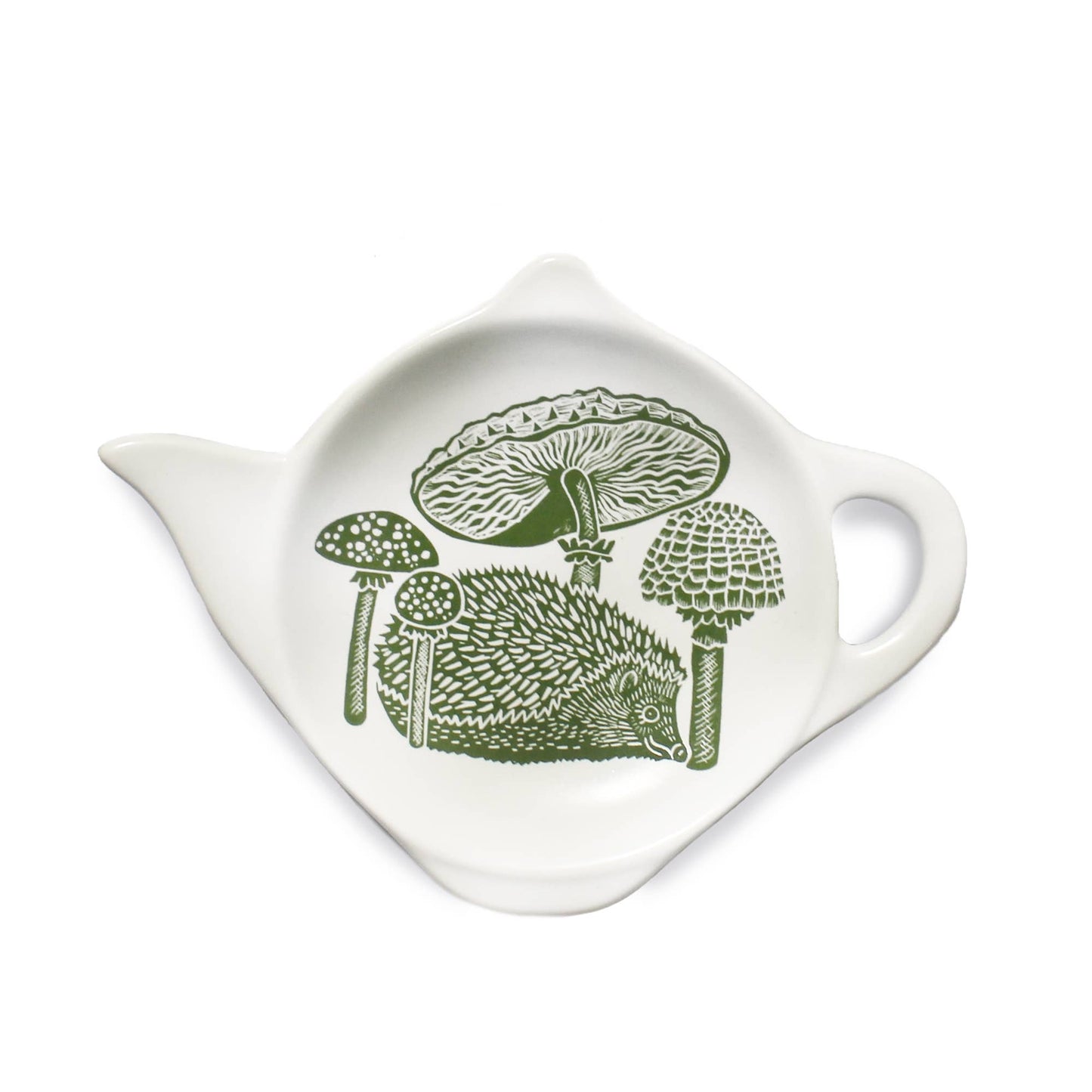 Ceramic tea bag spoon holder, hedgehog with mushrooms