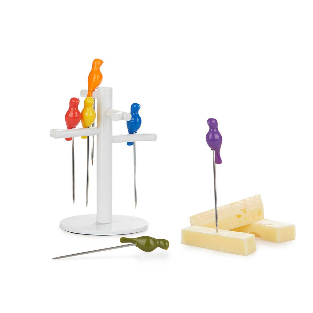 Snack fork, Birdies, x6, Stainless steel/ABS