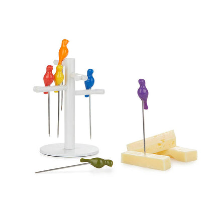 Snack fork, Birdies, x6, Stainless steel/ABS