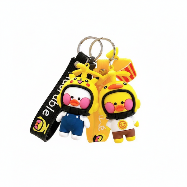 Porte clés Canard Kawaii avec Casque de moto