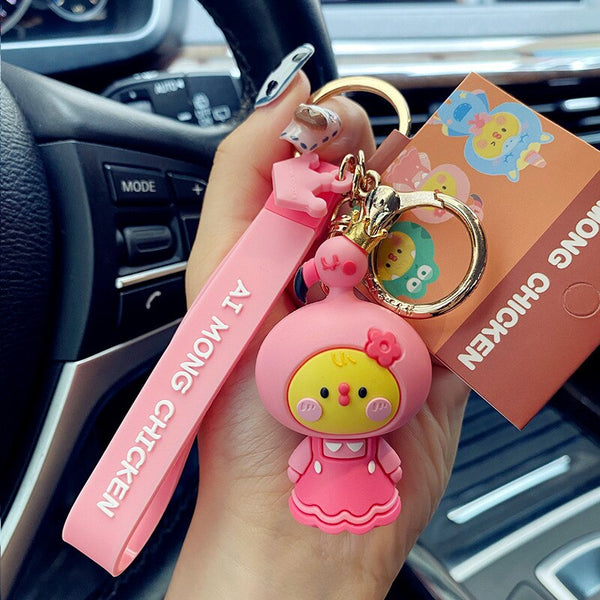 Porte Clés Poussin Flamant Rose