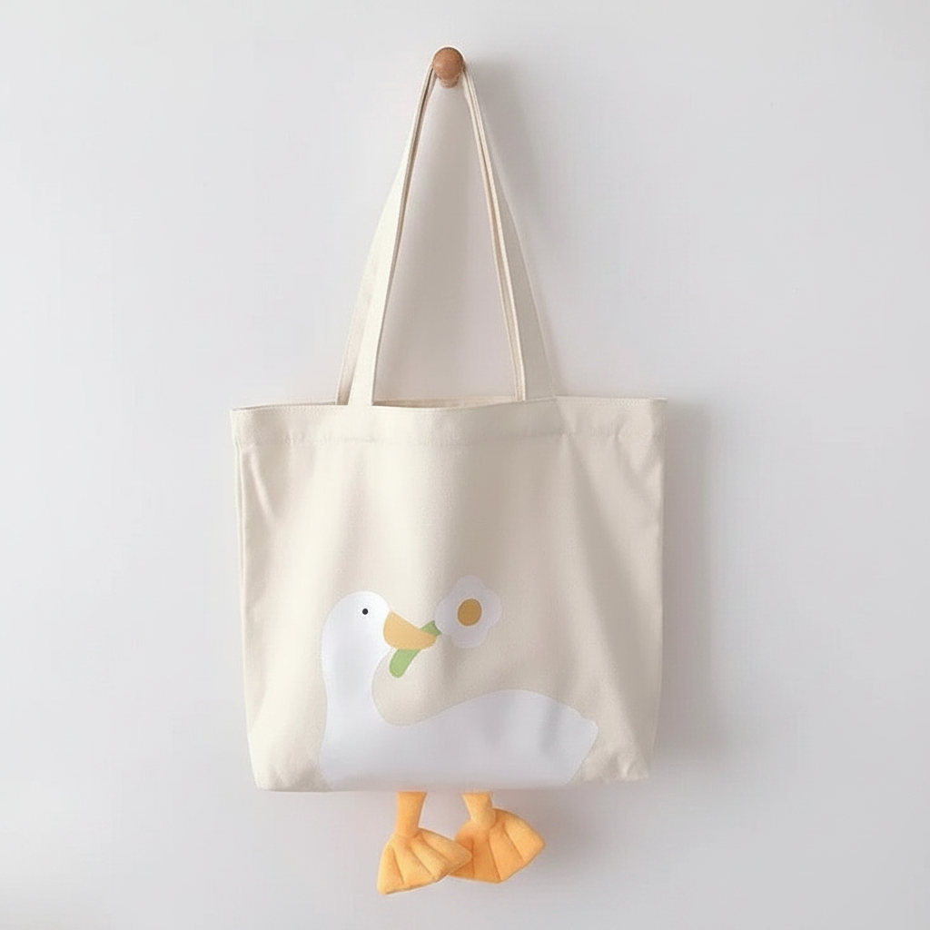 Duck Flower Beige Tote Bag