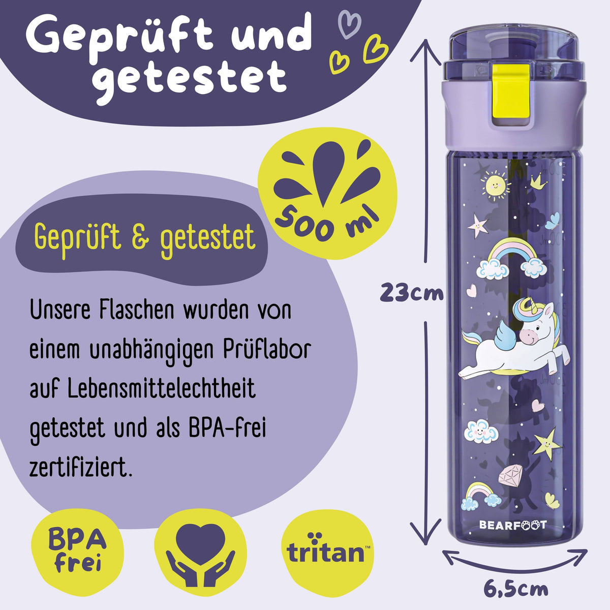 Trinkflasche Kinder, 500ml, leichte Wasserflasche - Einhorn