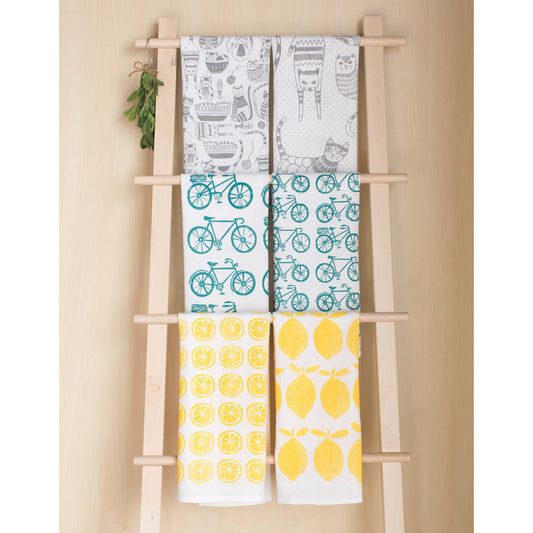 Set of 2 Cat Print London Gray Dish Towels