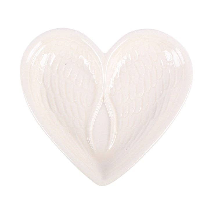 Coupelle à bijoux en forme de cœur avec aile d'ange blanc cassé