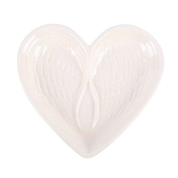 Coupelle à bijoux en forme de cœur avec aile d'ange blanc cassé