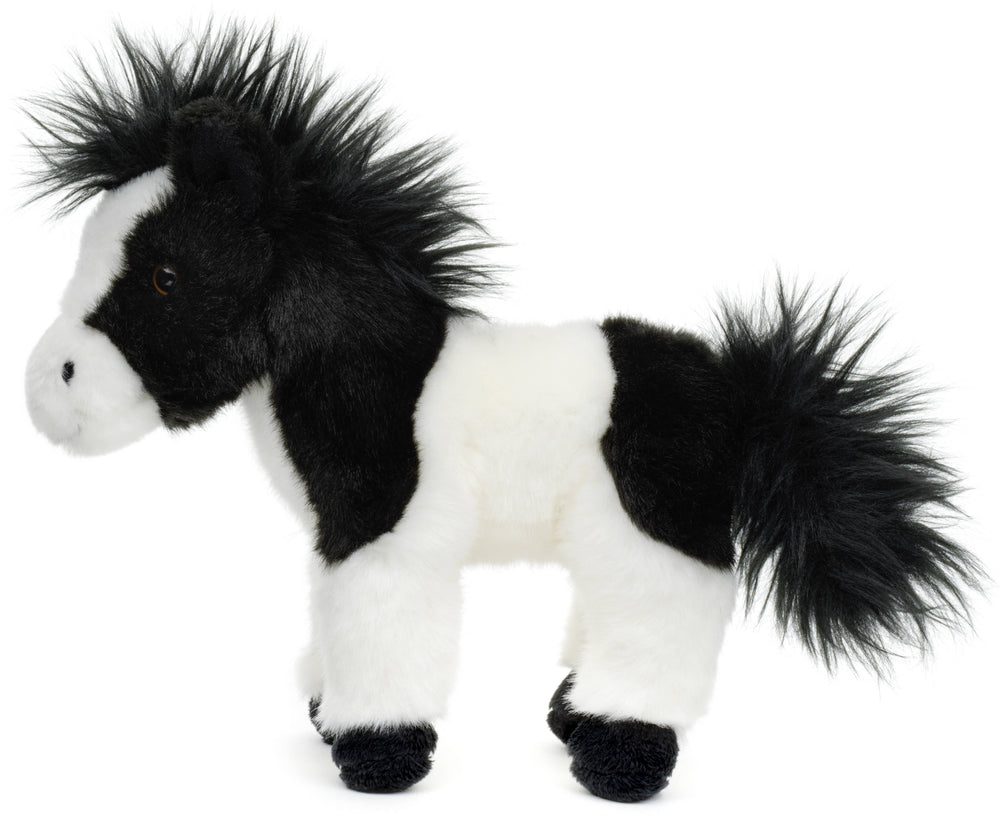 Peluche Cheval Noir et Blanc Debout