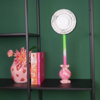 Bougeoir - Bonbon Toffee Rond - Céramique - Rose/ Néon - 8,5x8,5x13 cm