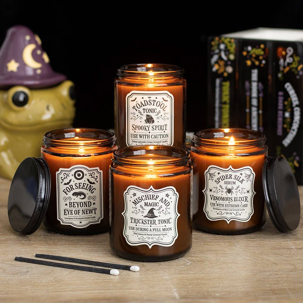 Lot de 4 bougies en pots ambrés d'apothicaire de sorcière