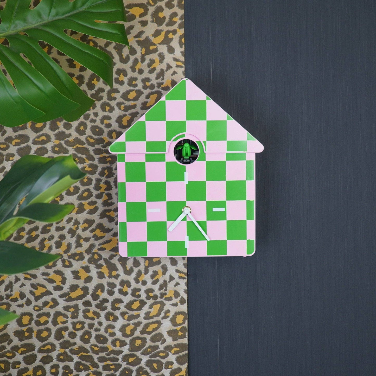 Clock - Cuckoo Wall Clock - Pattern - Green/Pink - 24x27x9cm