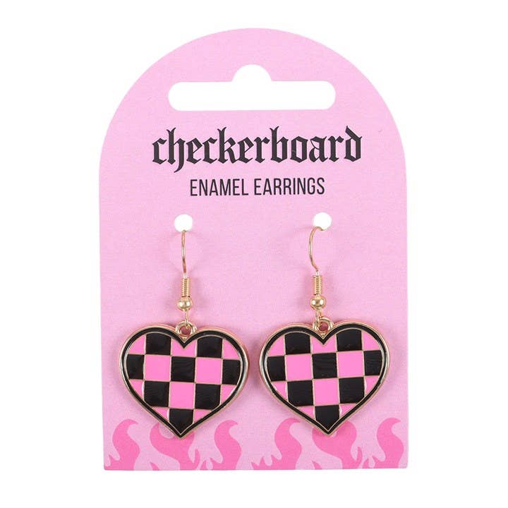 Boucles d'oreilles cœur en damier