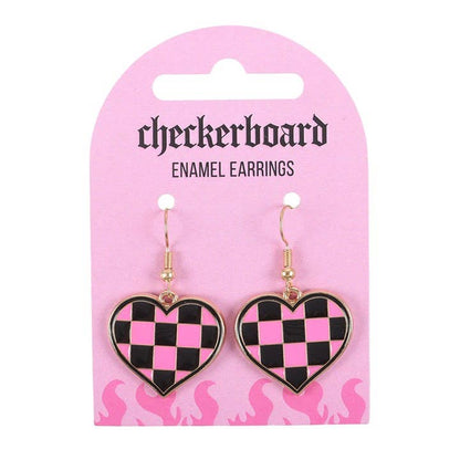 Boucles d'oreilles cœur en damier