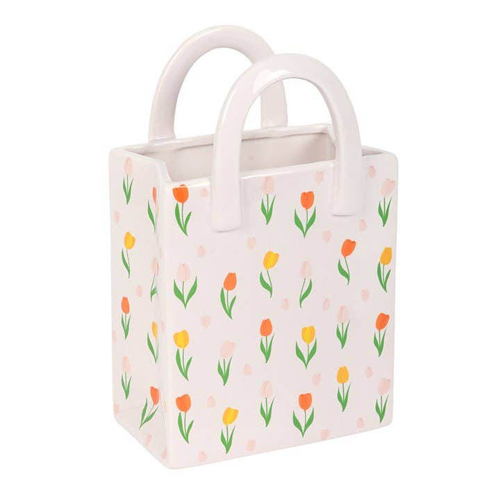 Vase en forme de sac en céramique à motif de tulipe pour fleurs de printemps
