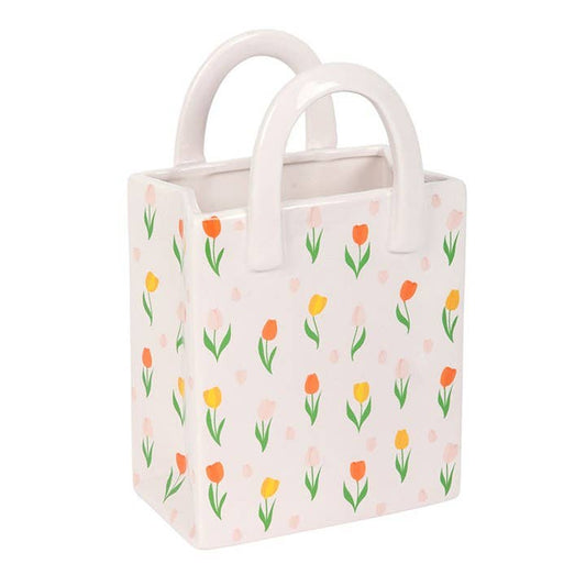 Vase en forme de sac en céramique à motif de tulipe pour fleurs de printemps