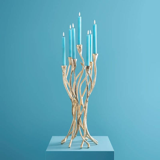 Roots candlestick, gold aluminum, 25 x 22 x 63.5 cm