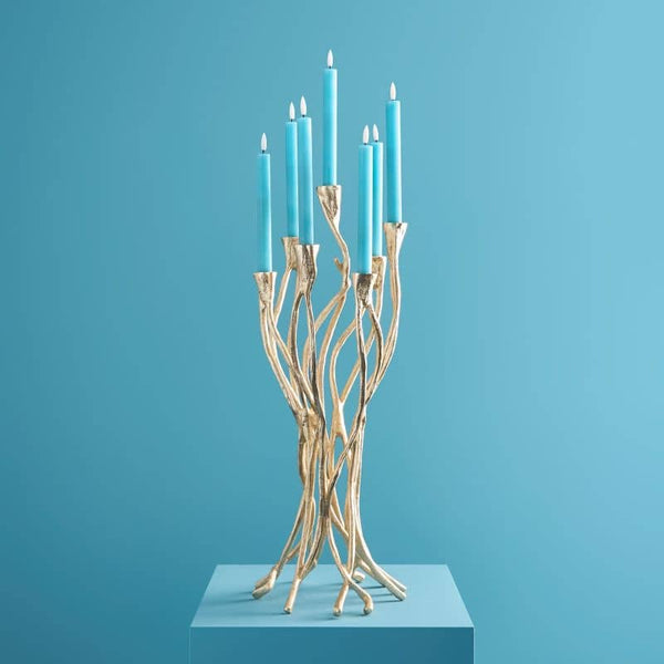 Roots candlestick, gold aluminum, 25 x 22 x 63.5 cm