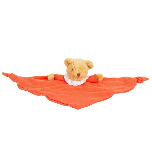 Ours Triangle Doudou Avec Hochet  - Coton Bio Corail