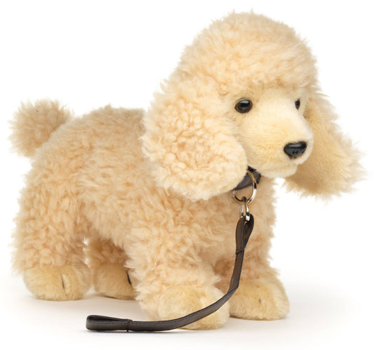 Apricot poodle plush toy, standing (with leash)