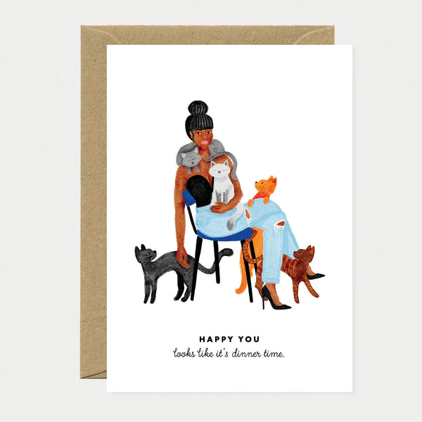 It's cat dinner time - Greeting card