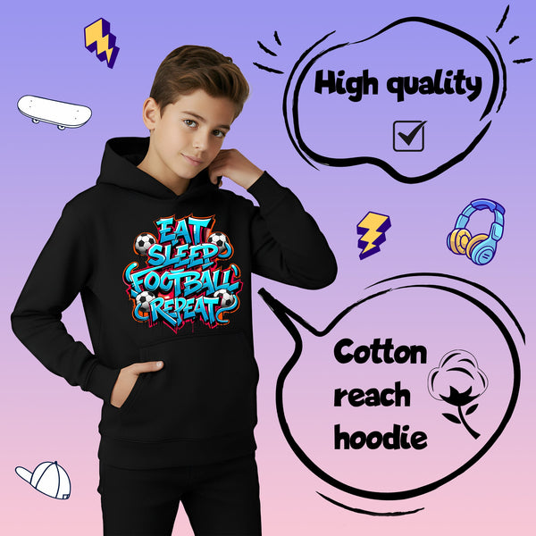 Fringoo Gamer Hoodie Black for Boys Cotton Rich Soft Hooded Sweatshirt - EatFootball Black