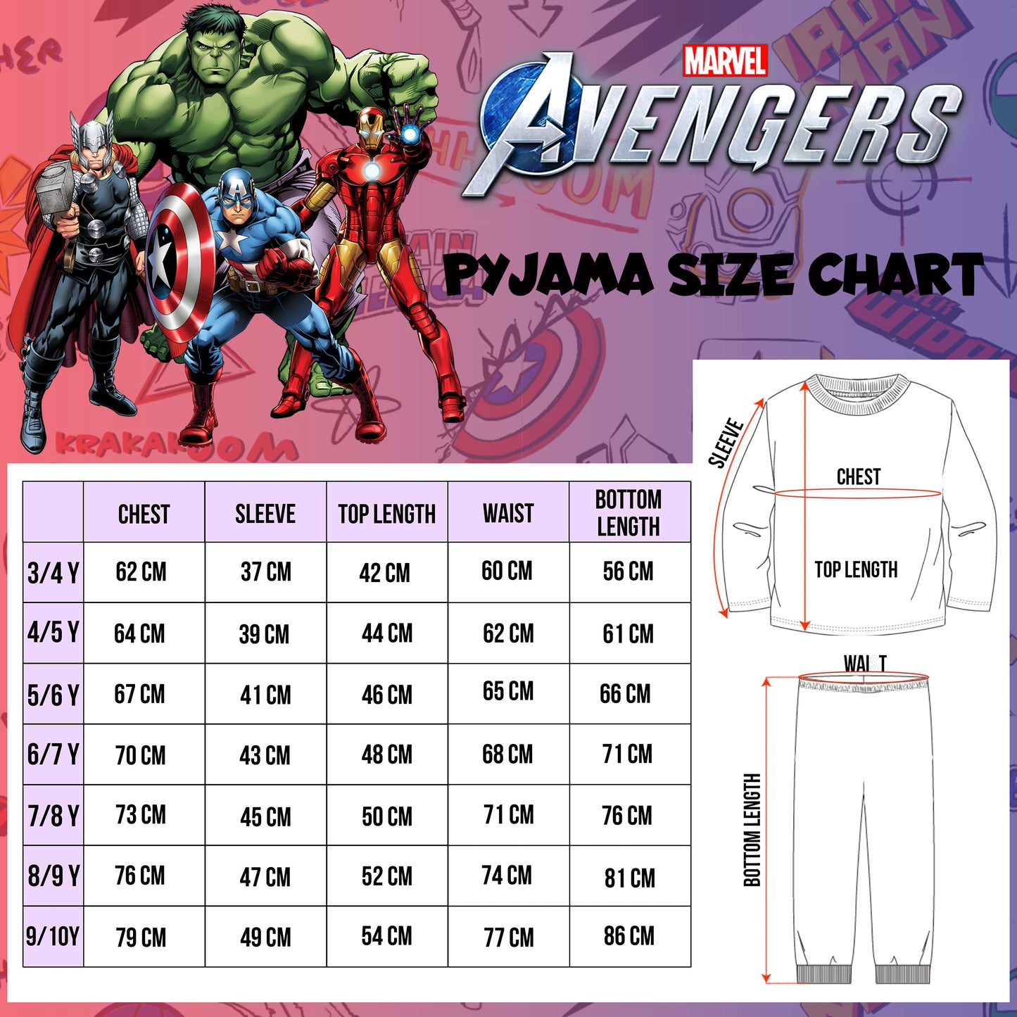MARVEL Kids Pyjamas - Blue with Buttons
