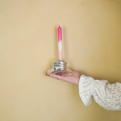 Bougeoir - Chapeau de Cowboy - Céramique - Argent - 13,5x11x7 cm