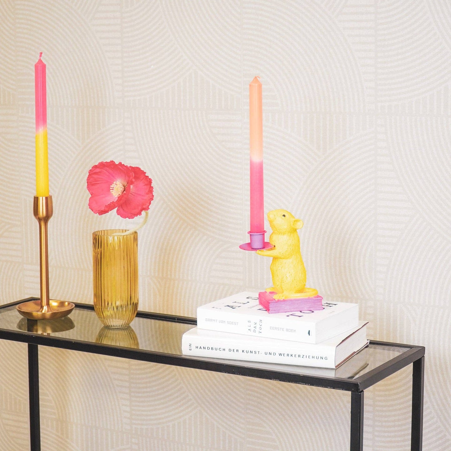 Candle holder - Mouse - Polyresin - Yellow/Pink - 8x10x17cm