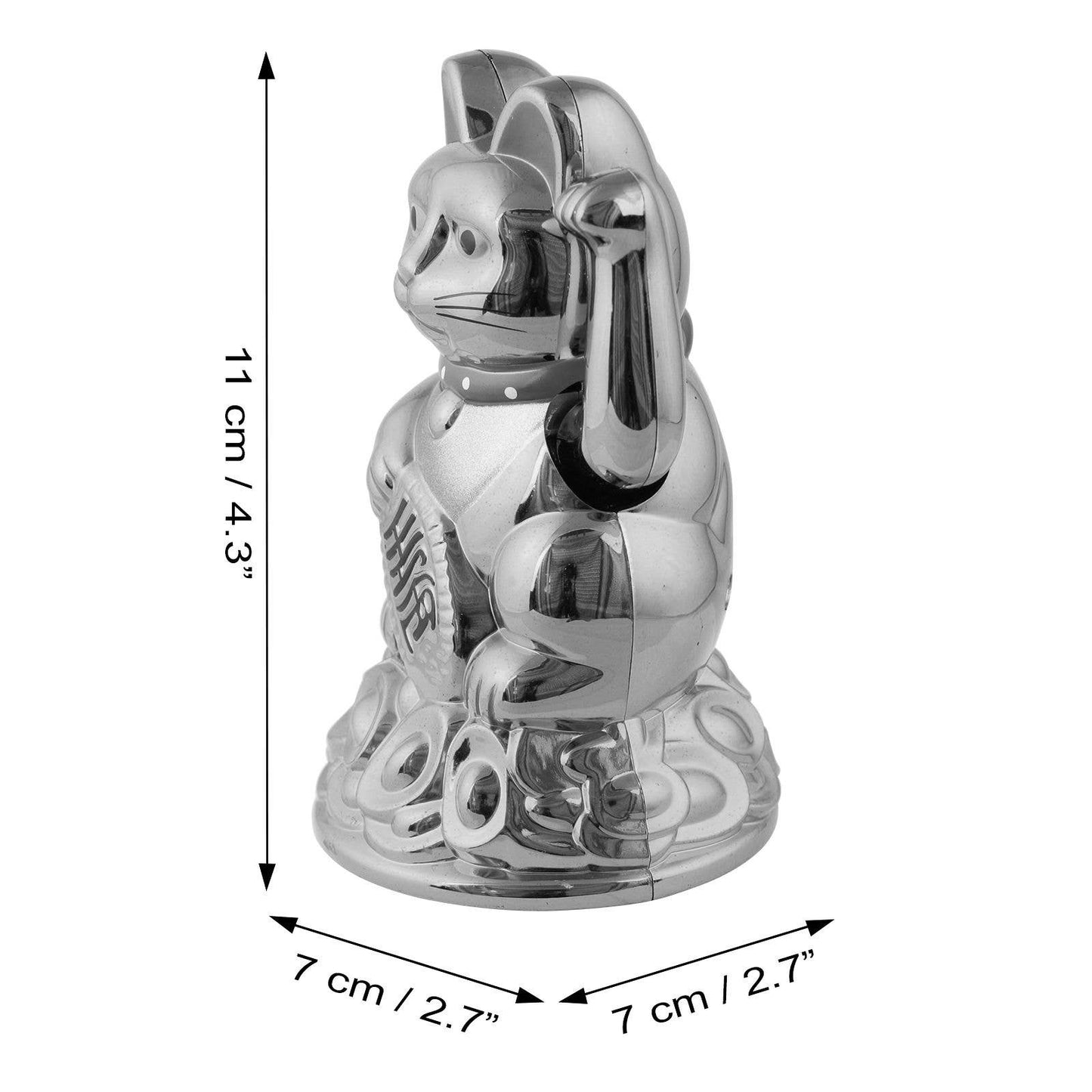 Chat chanceux solaire argenté 11cm