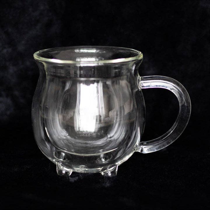 Mug chaudron en verre double paroi transparent