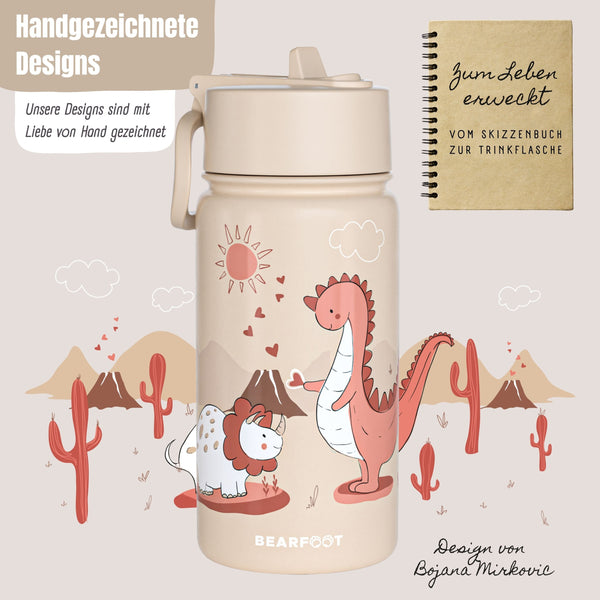 Thermo Kids Stainless Steel Drinking Bottle - Dinosaurs brown