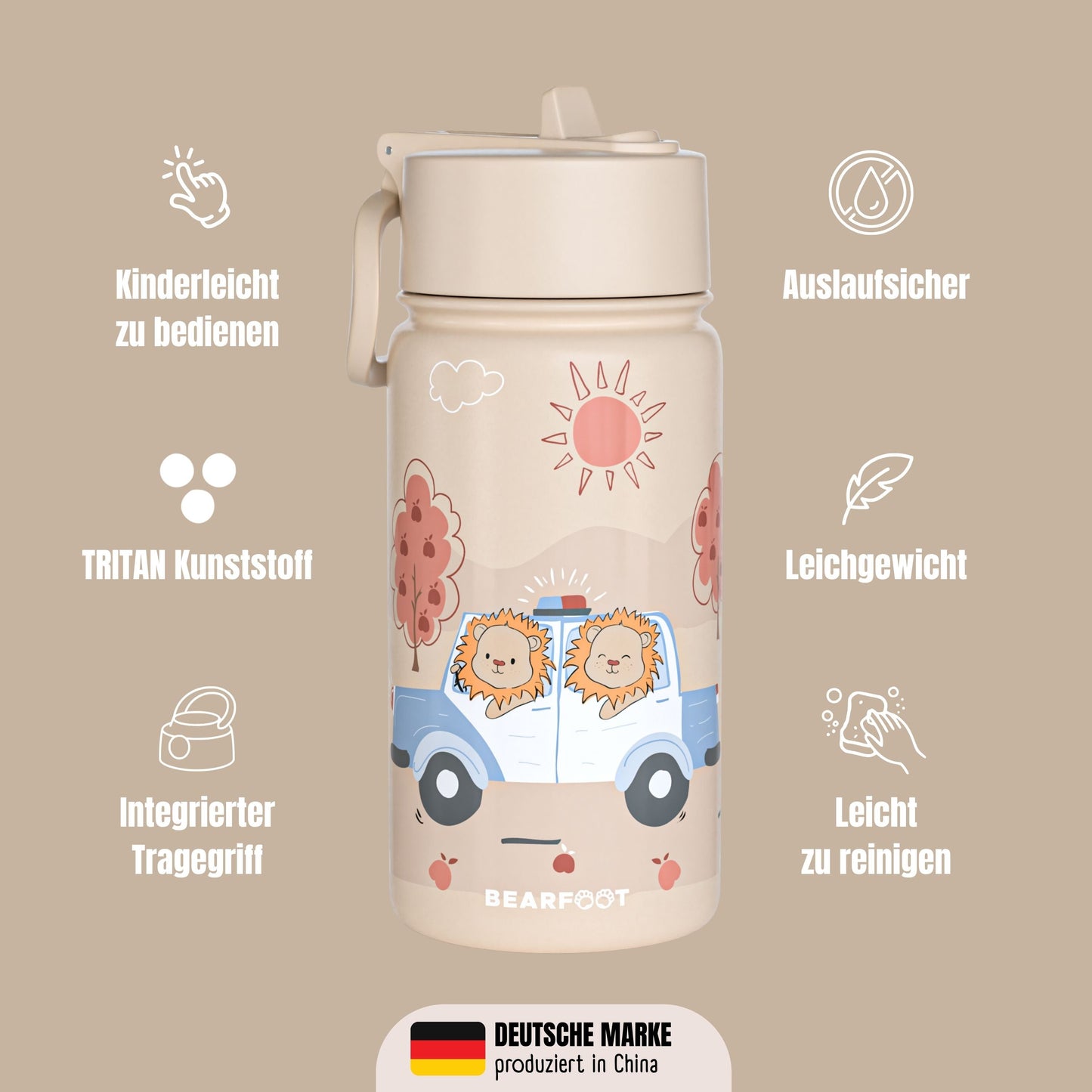 Thermo Kids' Stainless Steel Water Bottle - Police brown