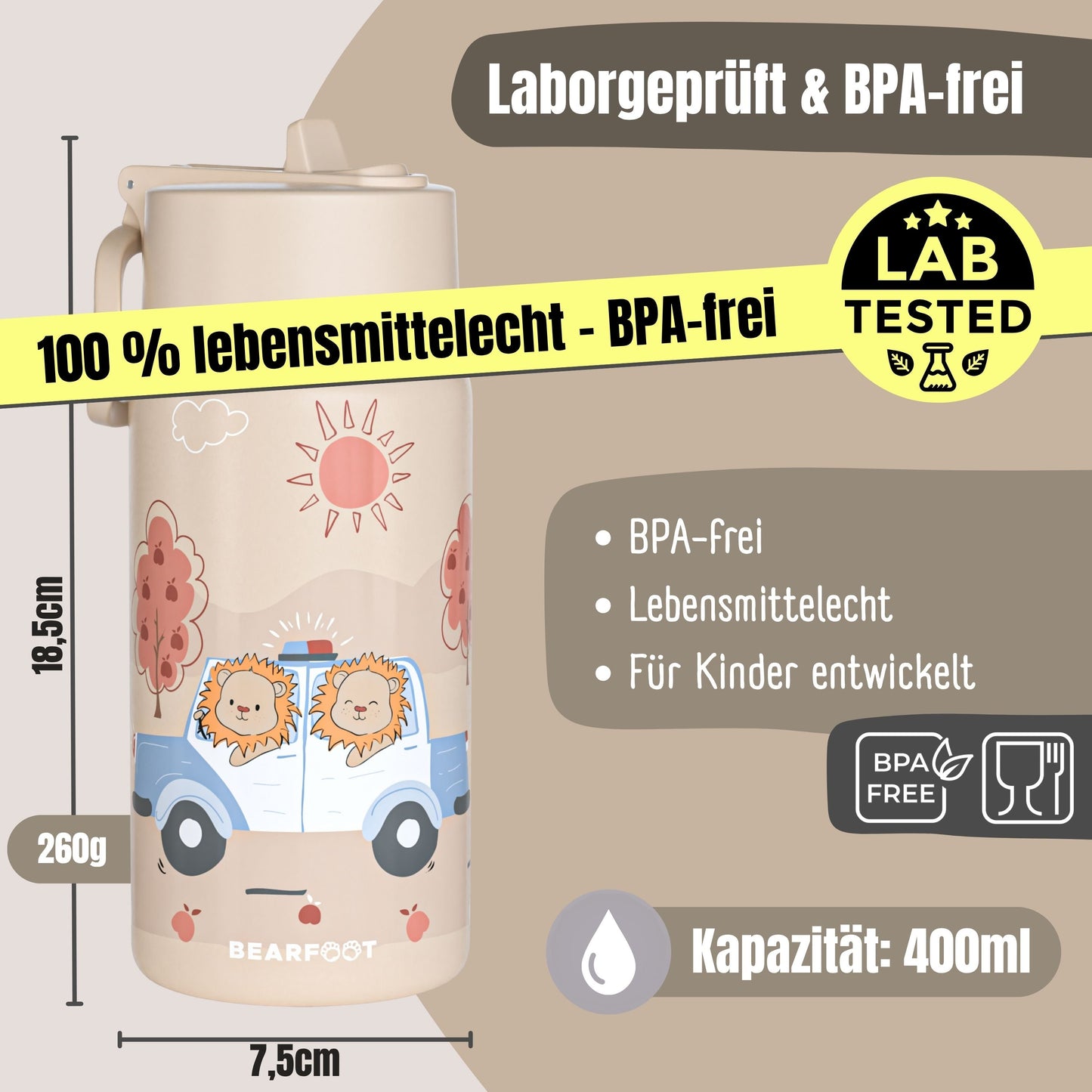 Thermo Kids' Stainless Steel Water Bottle - Police brown