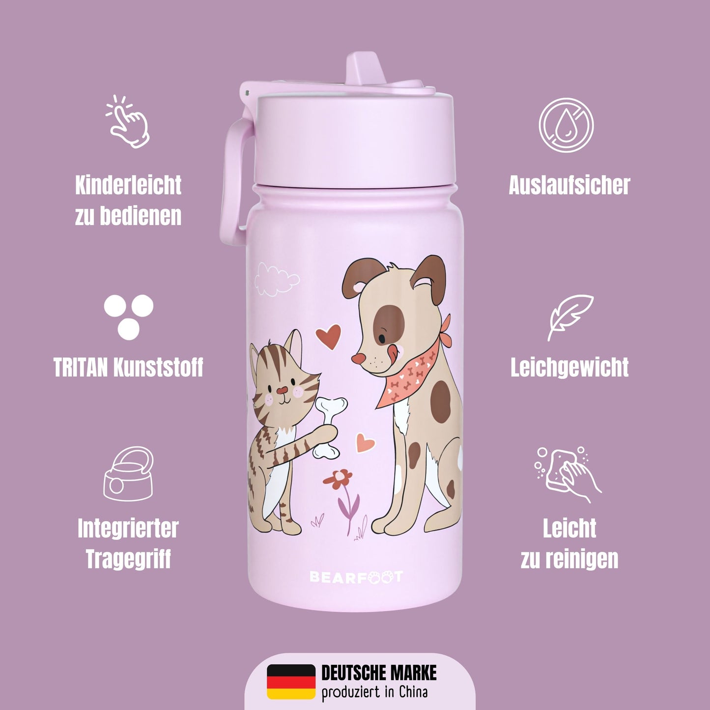 Thermo Kinder Trinkflasche Edelstahl - Hund&Katze lila